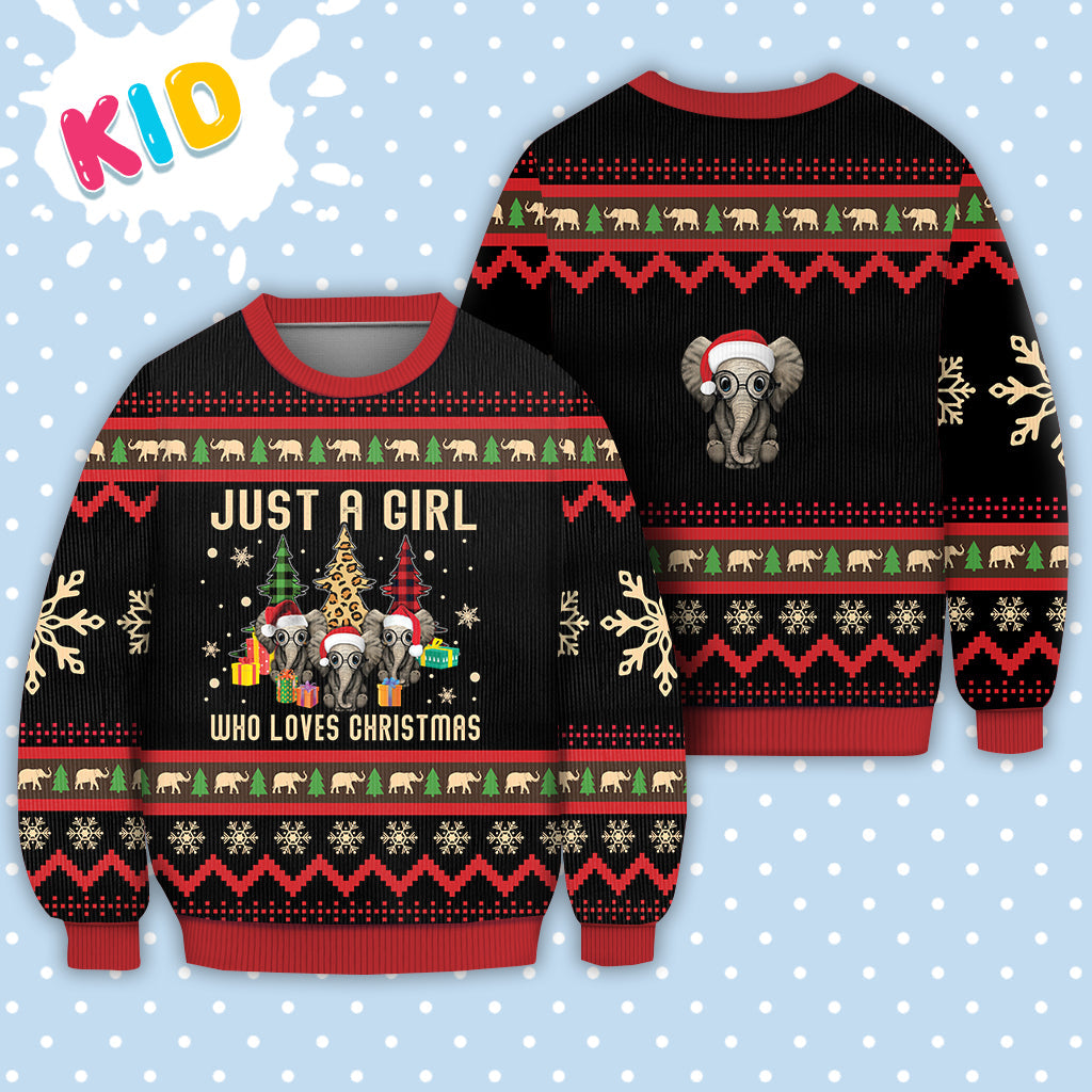 Just A Girl Who Loves Christmas Elephant Sweater Christmas Knitted Print Sweatshirt - Best Gift For Christmas, Noel - WeCustomit