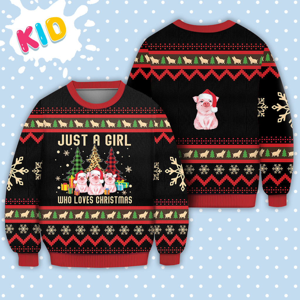Just A Girl Who Loves Christmas Pig Sweater Christmas Knitted Print Sweatshirt - Best Gift For Christmas, Noel - WeCustomit