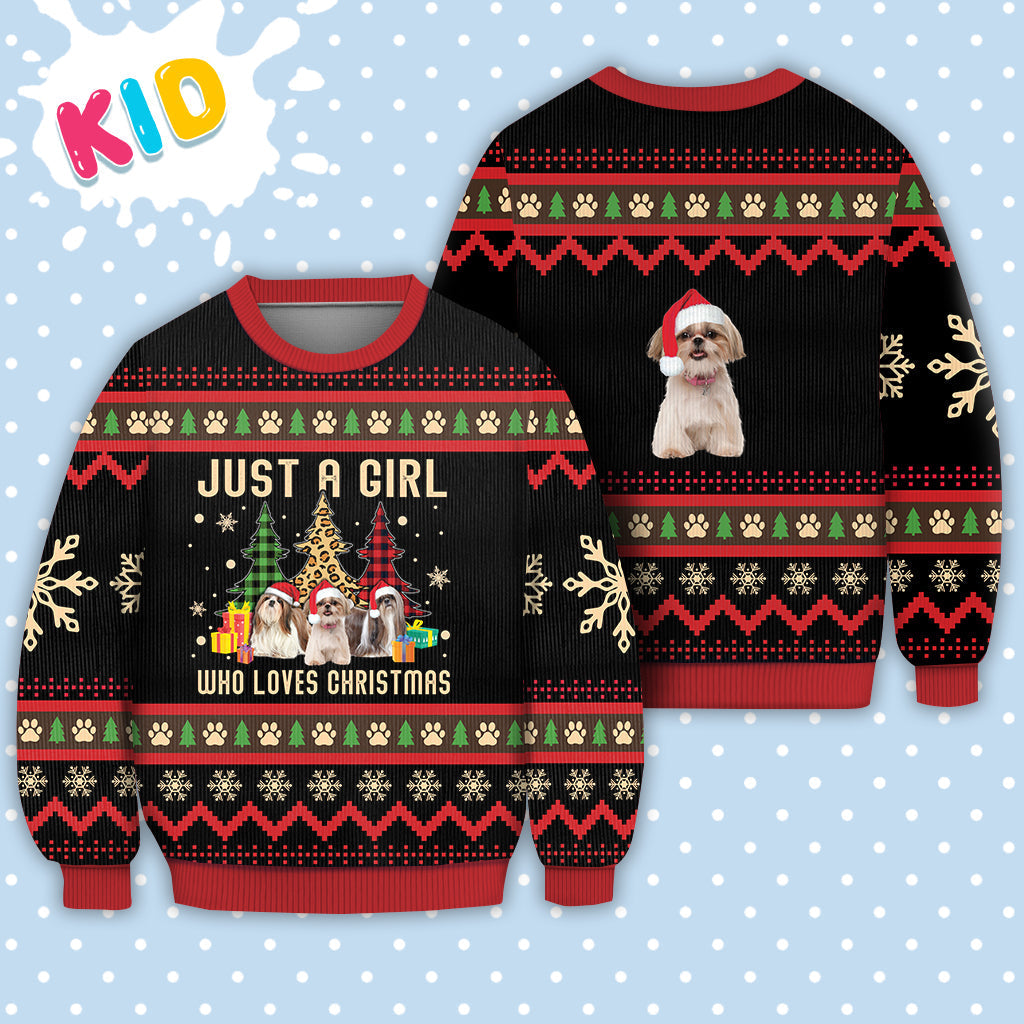 Just A Girl Who Loves Christmas Shih Tzu Dog Sweater Christmas Knitted Print Sweatshirt - Best Gift For Christmas, Noel - WeCustomit