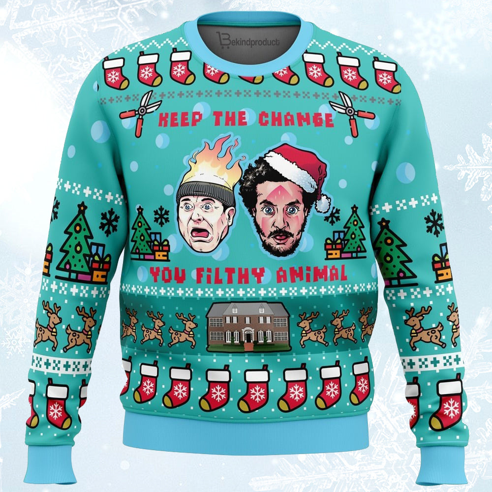 Keep The Change Home Alone Ugly Christmas Sweater For Men & Women Christmas Gift Sweater PT382 - WeCustomit