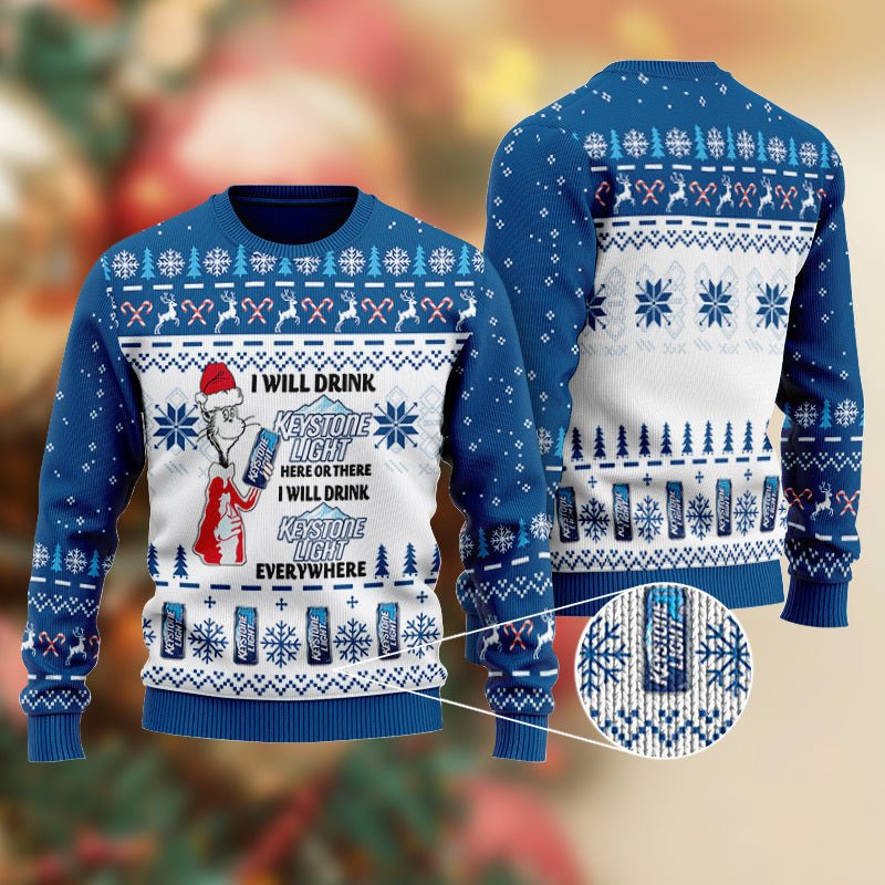 Keystone Light Cat Hat Will Drink Everywhere Ugly Sweater - WeCustomit