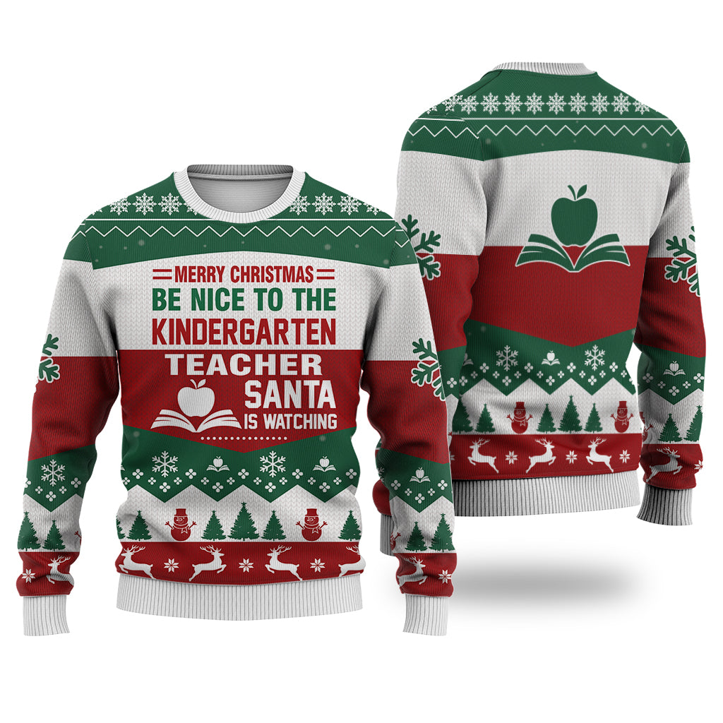 Kindergarten Teacher All Merry Christmas Be Nice Sweater Christmas Knitted Print Sweatshirt - Best Gift For Christmas, Noel - Christmas Signature - WeCustomit