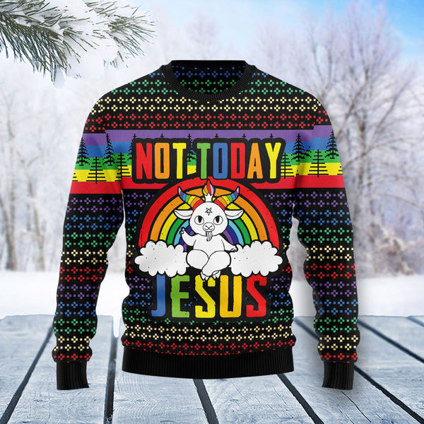 LGBT Not Today Jesus Ugly Christmas Sweater For Men & Women Christmas Gift Sweater US1648 - WeCustomit