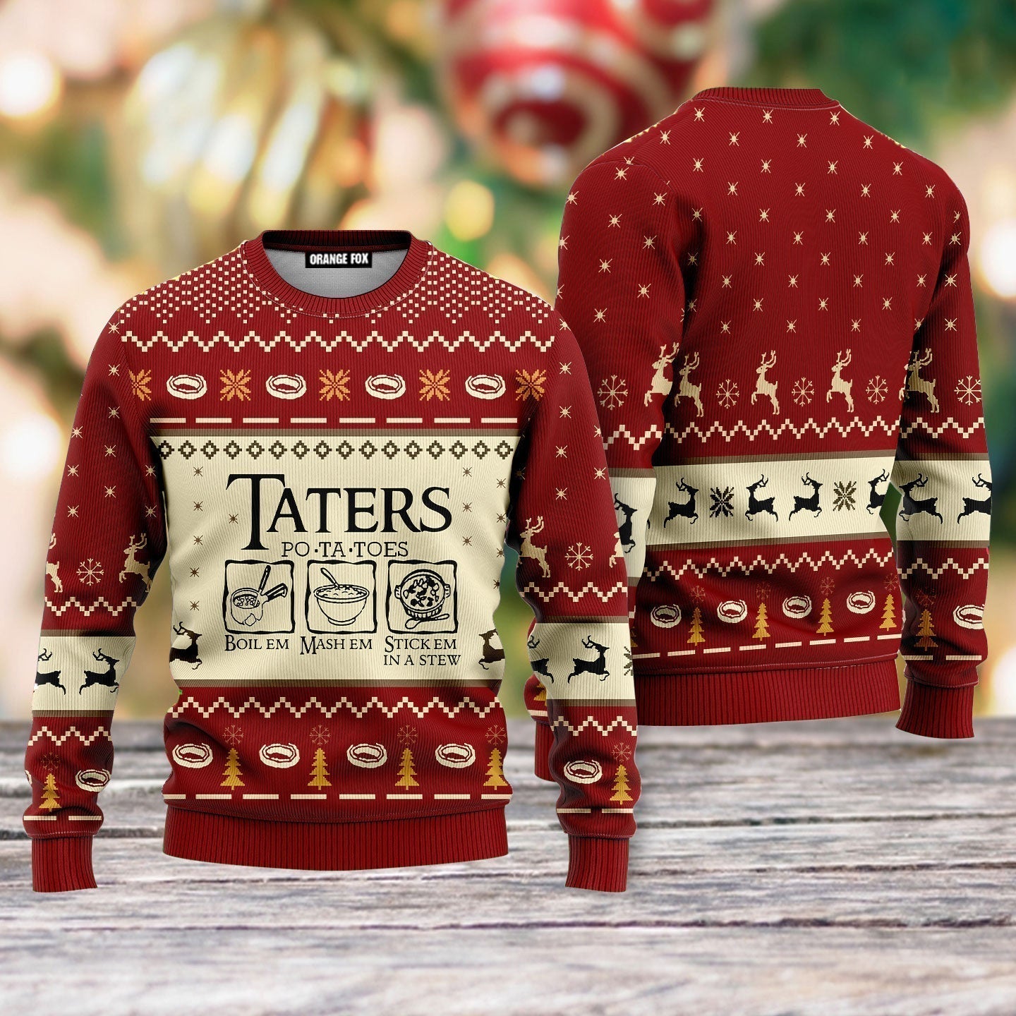 LOTR Funny Christmas Taters Potatoes Red Ugly Christmas Sweater - WeCustomit