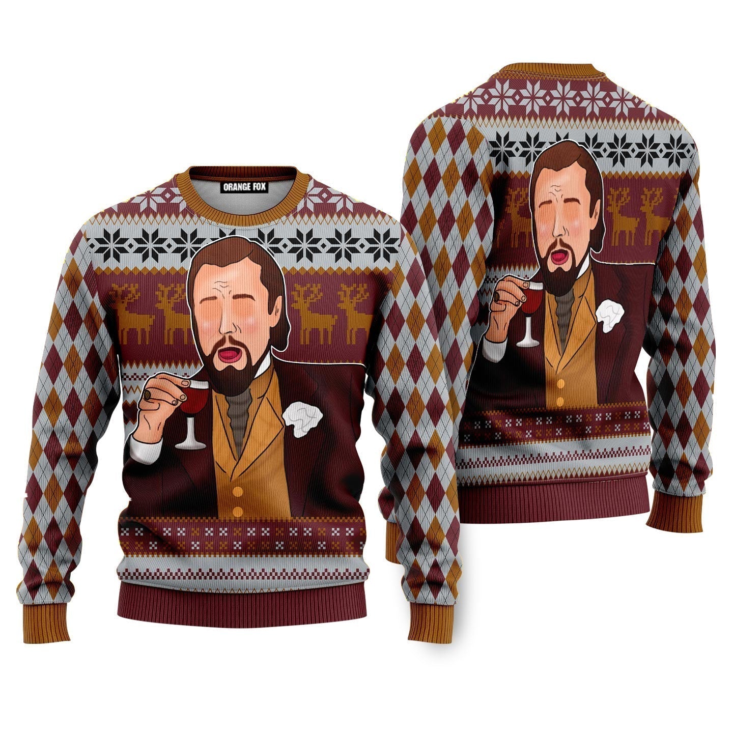 Leonardo Laughing Meme Brown Ugly Christmas Sweater - WeCustomit