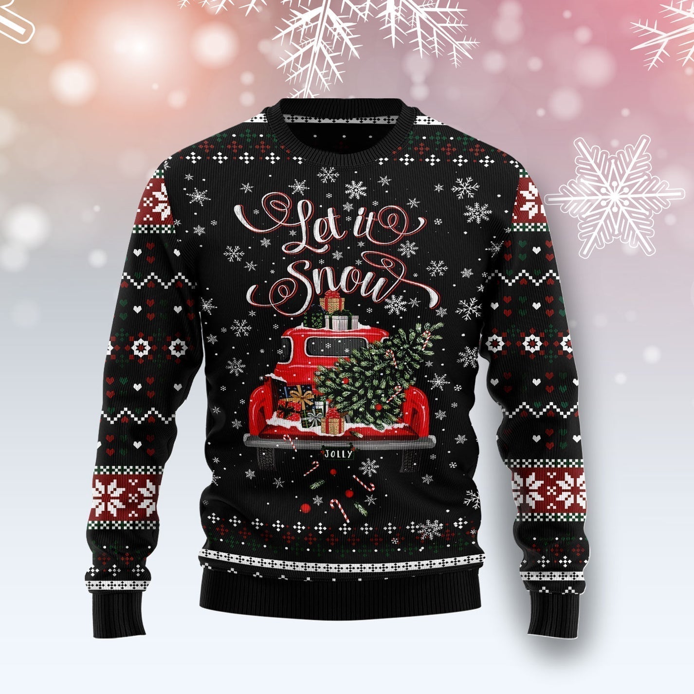 Let It Snow Red Truck Christmas Ugly Sweater For Men & Women Christmas Gift Sweater US2904 - WeCustomit