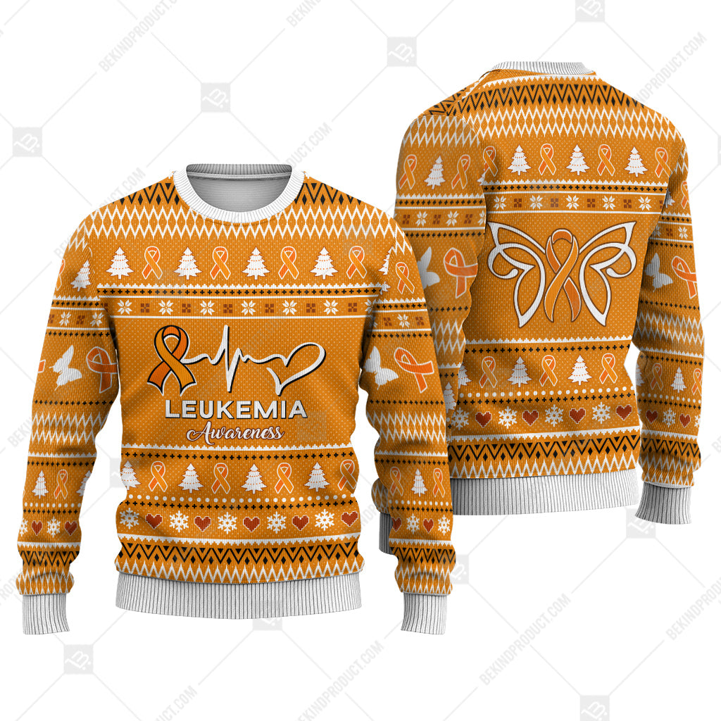 Leukemia Awareness Sweater Ugly Xmas Symbol Sweater Christmas Knitted Print Sweatshirt - Best Gift For Christmas, Noel - WeCustomit