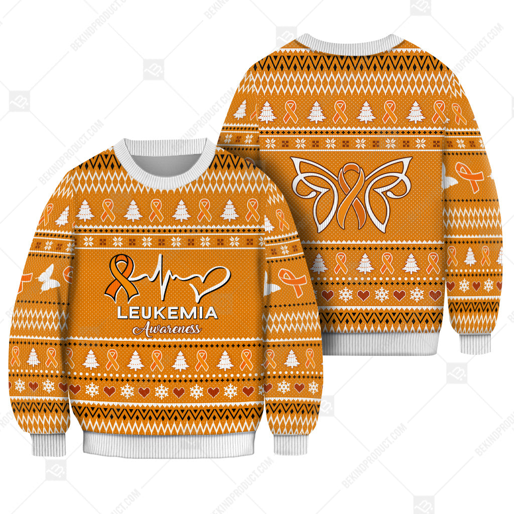 Leukemia Awareness Sweater Ugly Xmas Symbol Sweater Christmas Knitted Print Sweatshirt - Best Gift For Christmas, Noel - WeCustomit