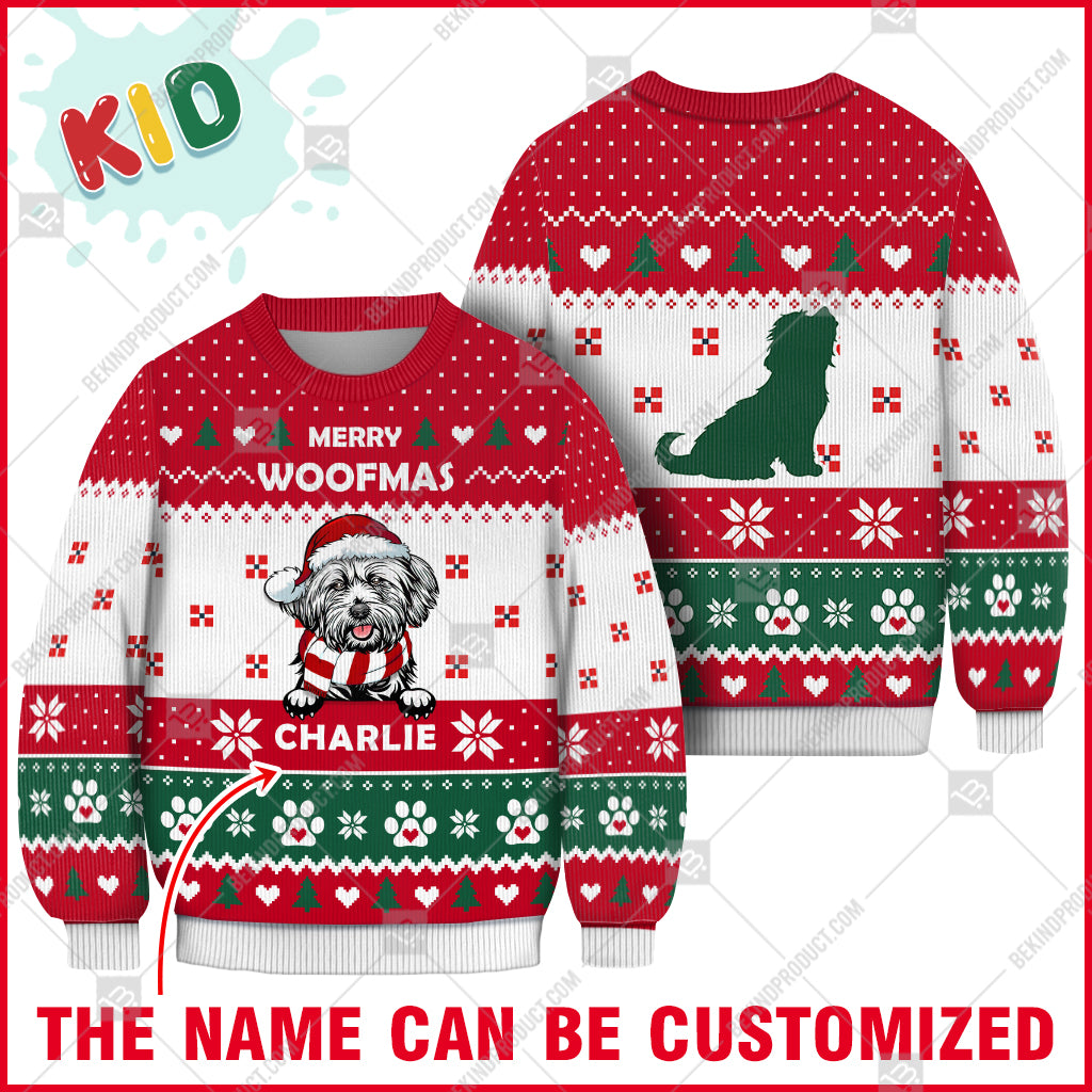 Lhasa Apso Dog Christmas Paw Heart Print Ugly Christmas Sweater Print Sweatshirt - Personalized Custom - Best Gift For Noel - WeCustomit