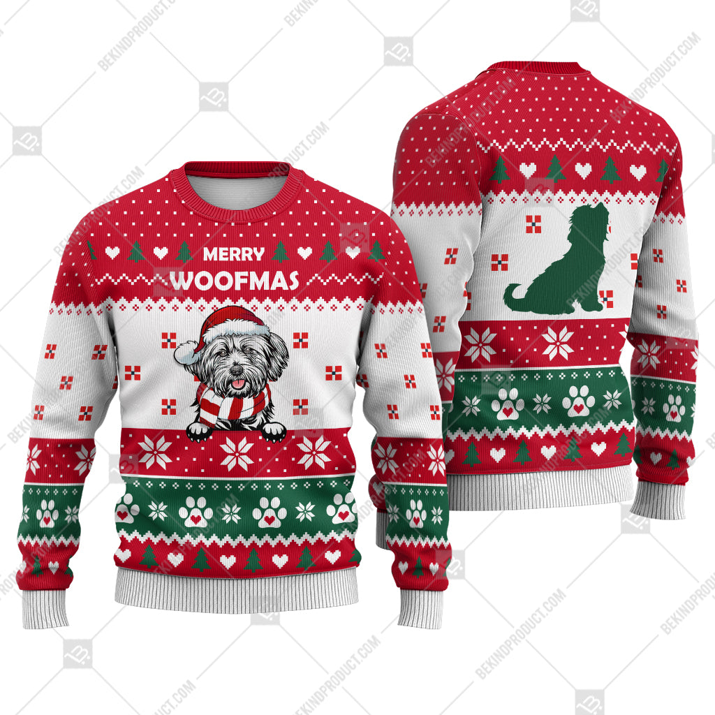 Lhasa Apso Dog Christmas Paw Heart Print Ugly Christmas Sweater Print Sweatshirt - Best Gift For Christmas, Noel - WeCustomit