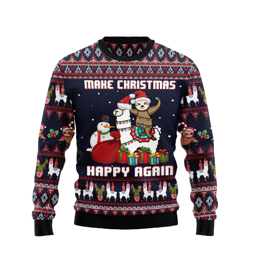 Make Christmas Happy Again Ugly Christmas Sweater For Men & Women Christmas Gift Sweater US1281 - WeCustomit