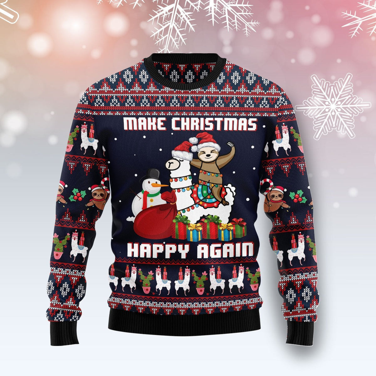 Make Christmas Happy Again Ugly Christmas Sweater For Men & Women Christmas Gift Sweater US1281 - WeCustomit