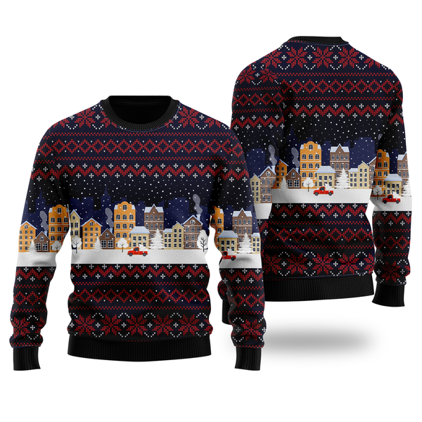 Lonely Red Car In Snow Night Pattern Ugly Christmas Sweater For Men & Women Christmas Gift Sweater US2253 - WeCustomit