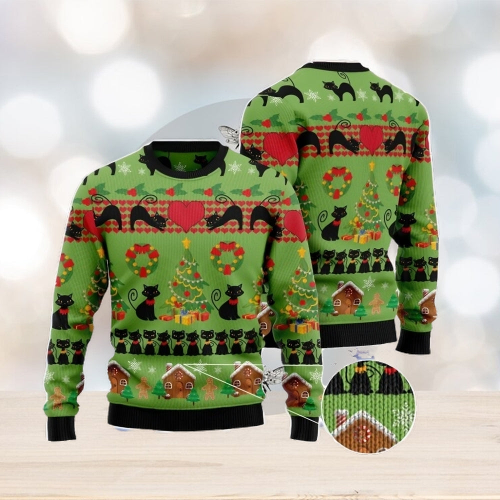 Love Black Cat Christmas Holiday Ugly Christmas Sweater For Men & Women Christmas Gift Sweater US1028 - WeCustomit