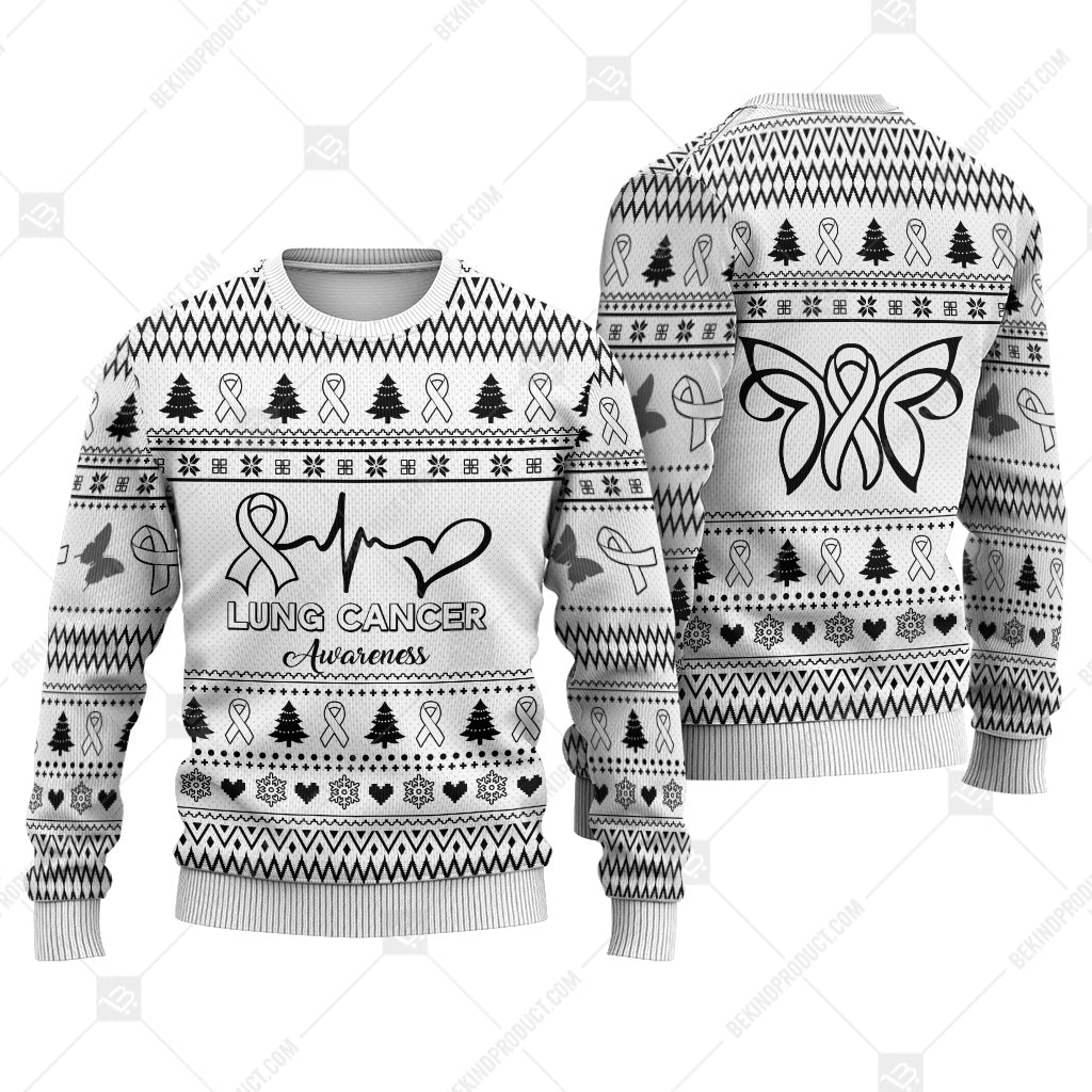 Lung Cancer Awareness Sweater Ugly Xmas Symbol Sweater Christmas Knitted Print Sweatshirt - Best Gift For Christmas, Noel - WeCustomit