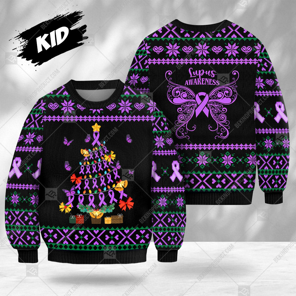 Lupus Awareness Sweater Ribbon Ugly Christmas Tree Gift Box Sweater Christmas Knitted Print Sweatshirt - Best Gift For Noel - WeCustomit