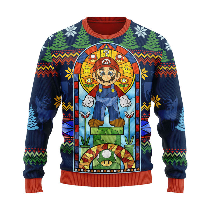 Mario Stain Glass Unisex Ugly Christmas Sweater For Men & Women Christmas Gift Sweater US3963 - WeCustomit