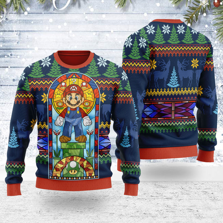 Mario Stain Glass Unisex Ugly Christmas Sweater For Men & Women Christmas Gift Sweater US3963 - WeCustomit