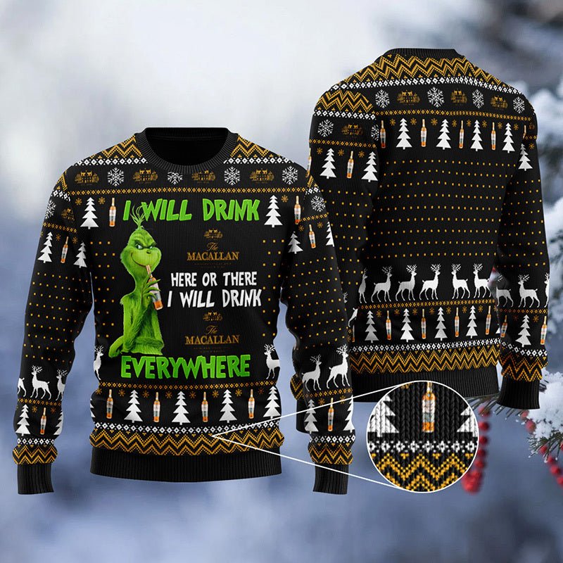Macallan Grinch Will Drink Everywhere Ugly Sweater - WeCustomit