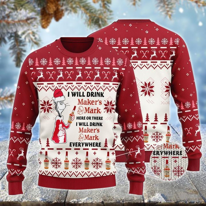 Maker's Mark Cat Hat Will Drink Everywhere Ugly Sweater - WeCustomit