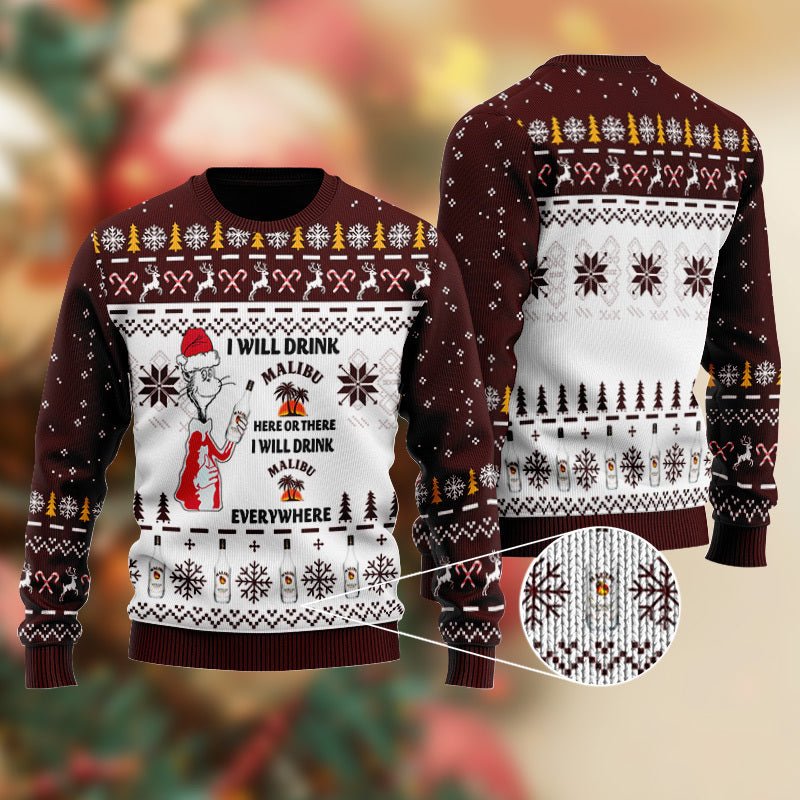 Malibu Cat Hat Will Drink Everywhere Ugly Sweater - WeCustomit