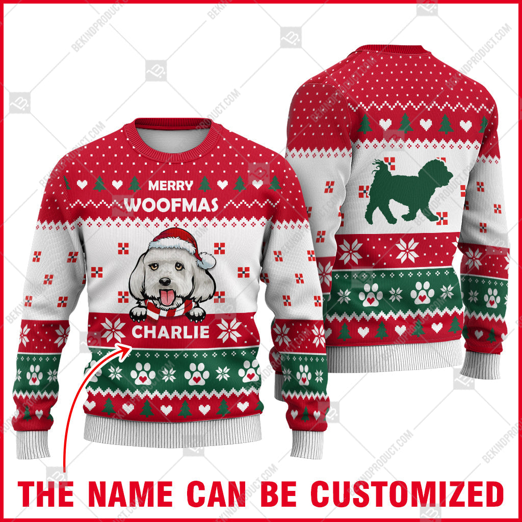 Maltese Dog Christmas Paw Heart Print Ugly Christmas Sweater Print Sweatshirt - Personalized Custom - Best Gift For Noel - WeCustomit