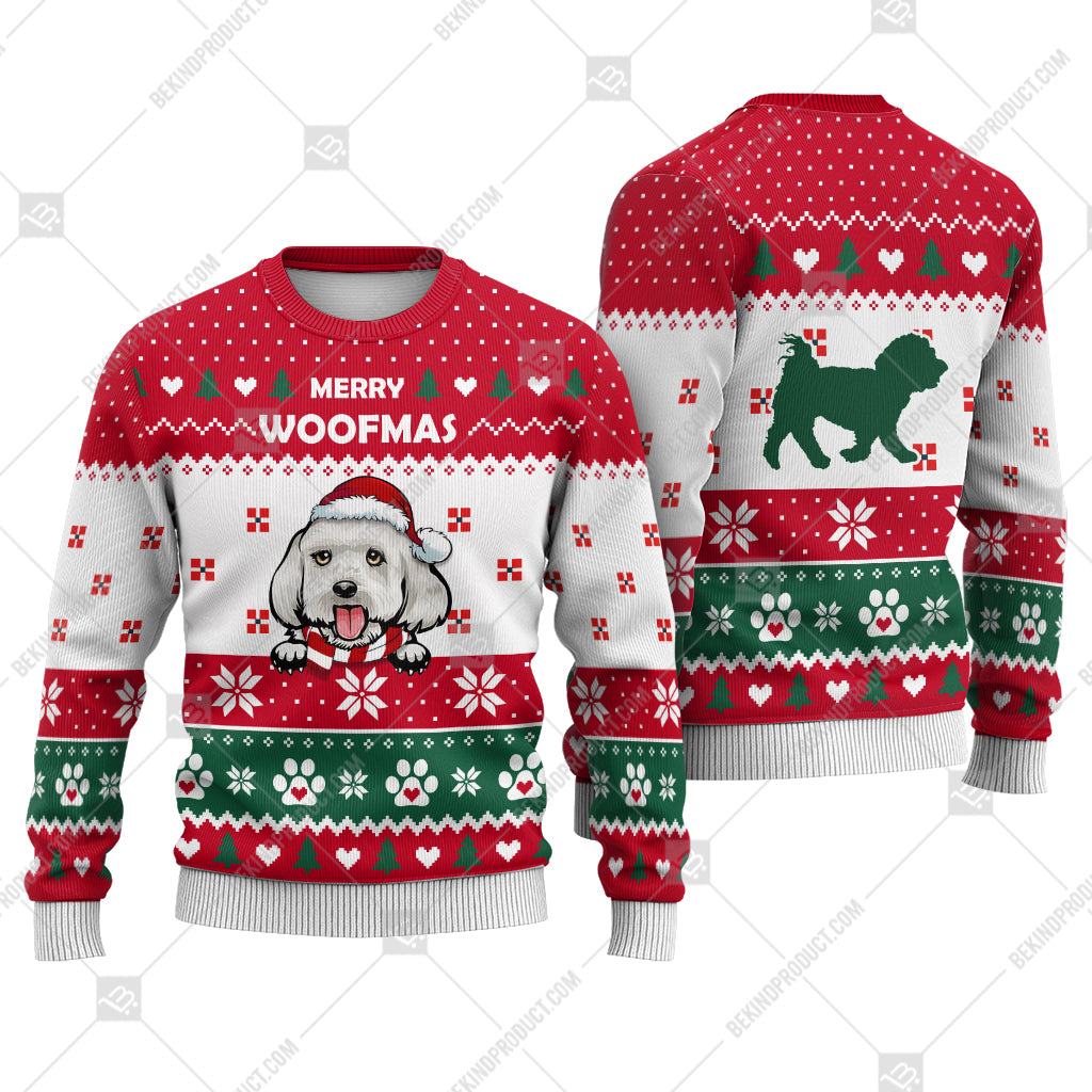 Maltese Dog Christmas Paw Heart Print Ugly Christmas Sweater Print Sweatshirt - Best Gift For Christmas, Noel - WeCustomit