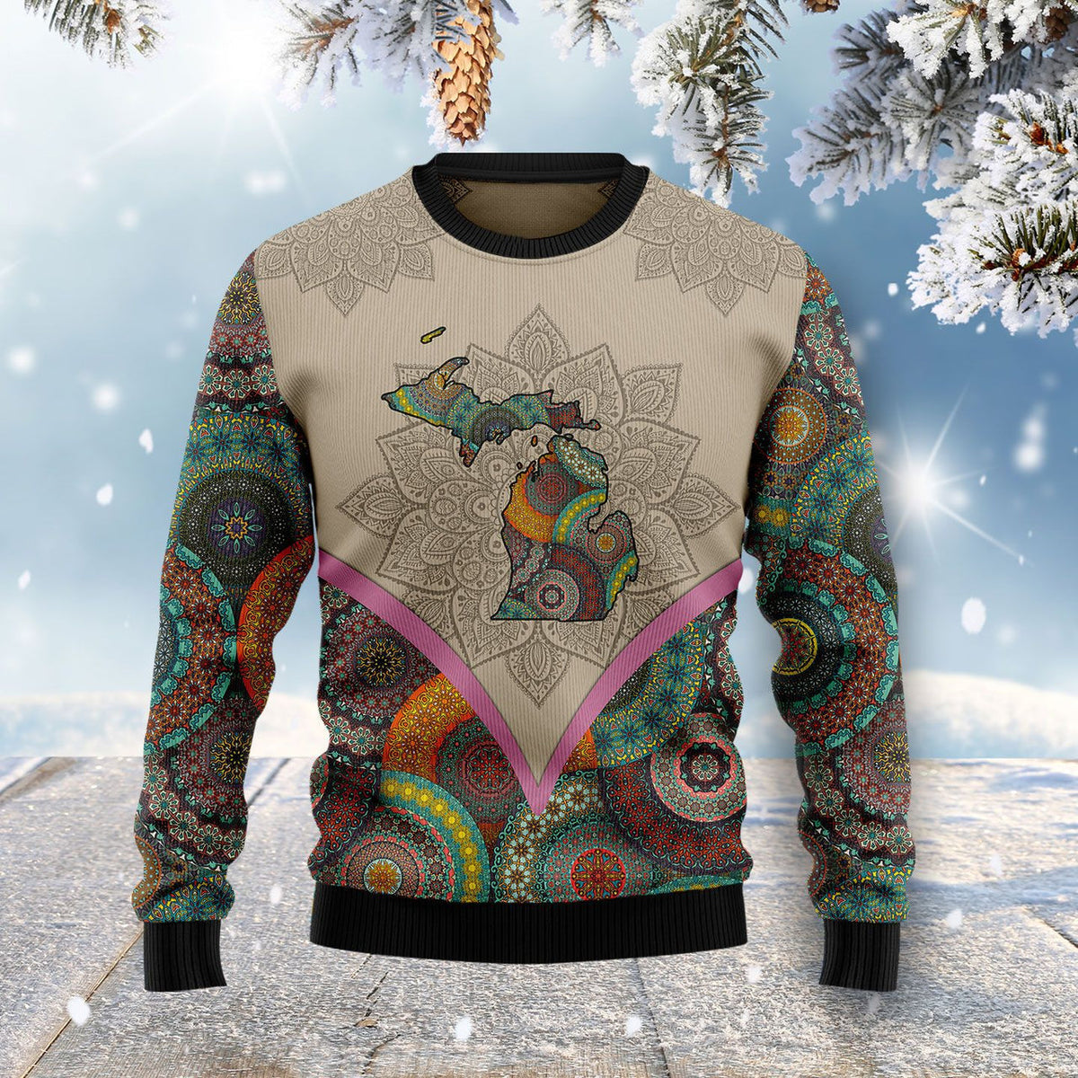 Mandala Michigan Home Ugly Christmas Sweater For Men & Women Christmas Gift Sweater US1327 - WeCustomit