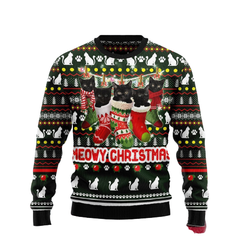 Meowy Black Cat Ugly Christmas Sweater For Men & Women Christmas Gift Sweater US1322 - WeCustomit