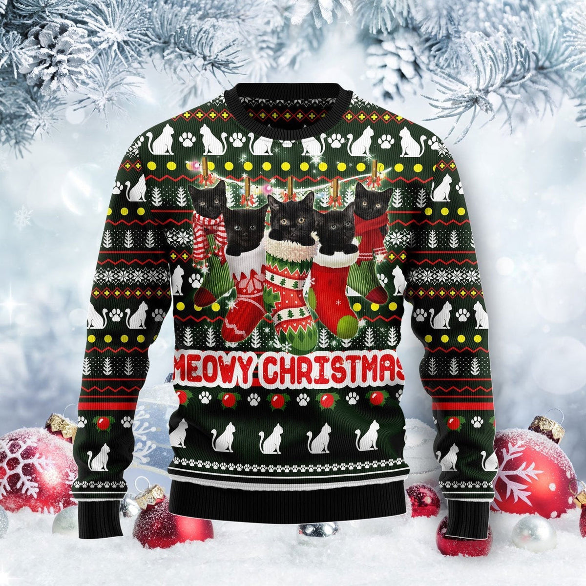 Meowy Black Cat Ugly Christmas Sweater For Men & Women Christmas Gift Sweater US1462 - WeCustomit