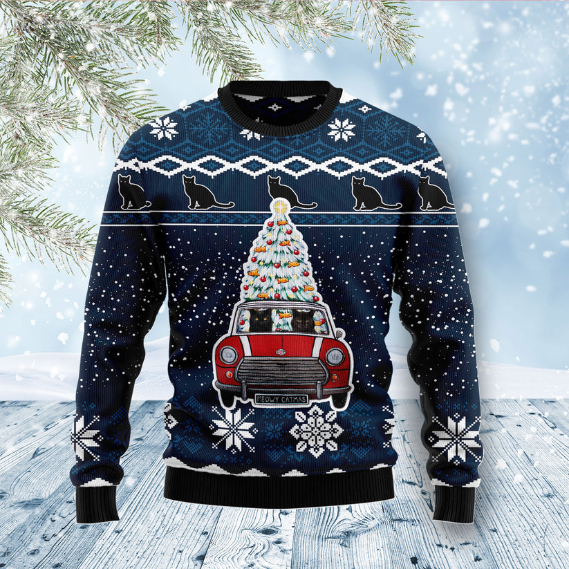 Black Cat Meowy Catmas Ugly Christmas Sweater For Men & Women Christmas Gift Sweater US3426 - WeCustomit