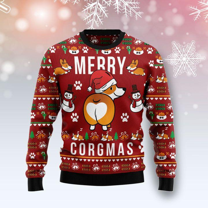 Merry Corgmas Funny Red Funny Ugly Christmas Sweater - WeCustomit