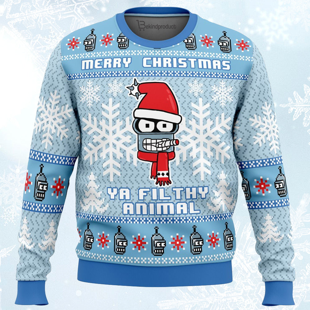 Merry Christmas Ya Filthy Animal Futurama Ugly Christmas Sweater For Men & Women Christmas Gift Sweater PT225 - WeCustomit