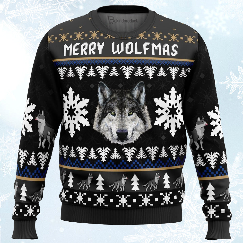 Merry Wolfmas Ugly Christmas Sweater For Men & Women Christmas Gift Sweater PT098 - WeCustomit