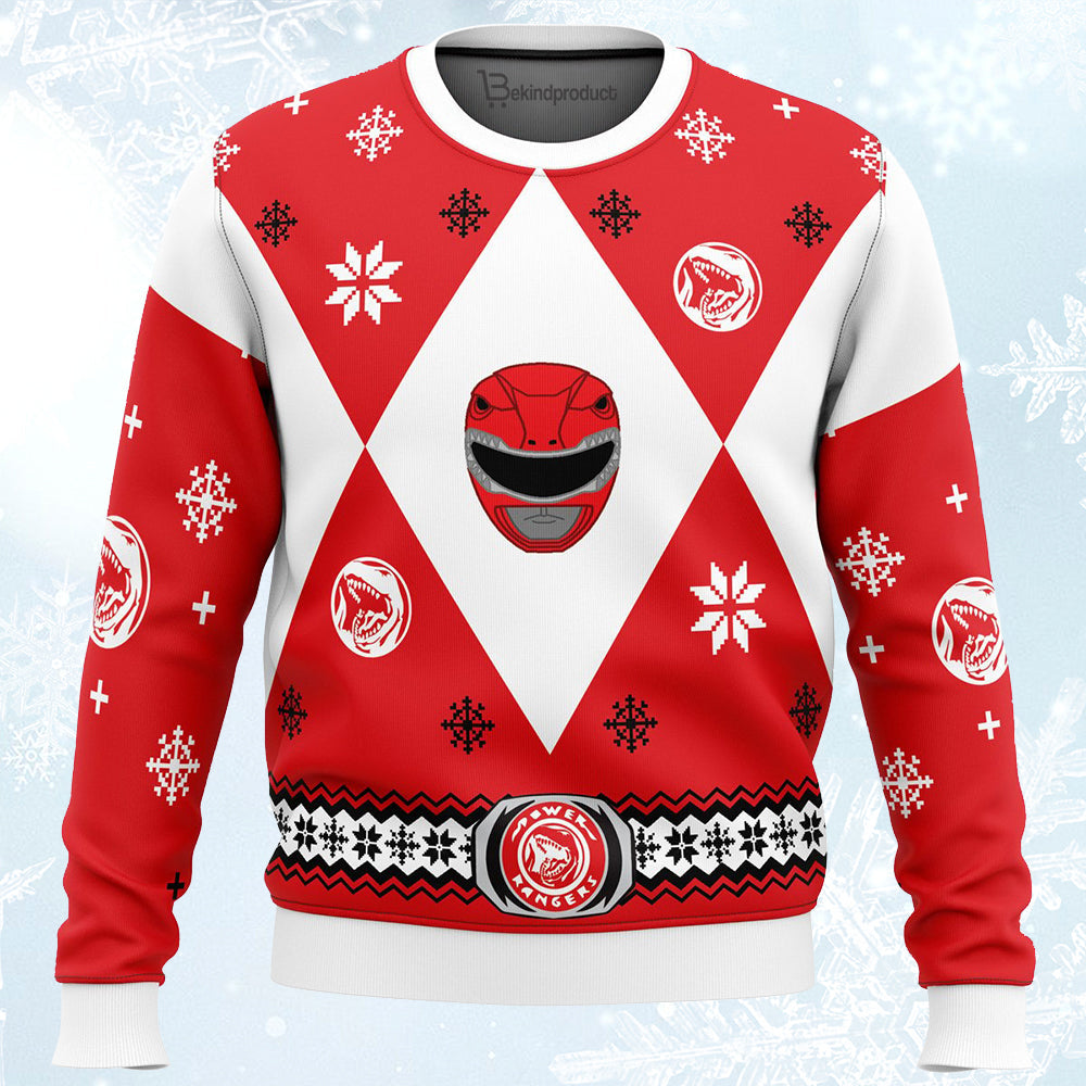 Mighty Morphin Power Rangers Red Ugly Christmas Sweater For Men & Women Christmas Gift Sweater PT140 - WeCustomit