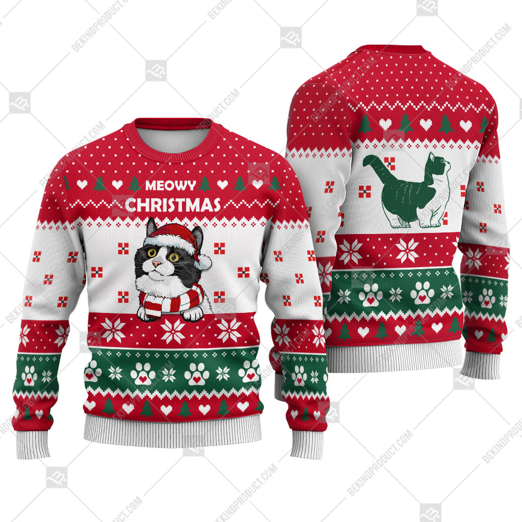 Munchkin Cat Christmas Heart Paw Print Ugly Christmas Sweater Print Sweatshirt - Best Gift For Christmas, Noel - WeCustomit