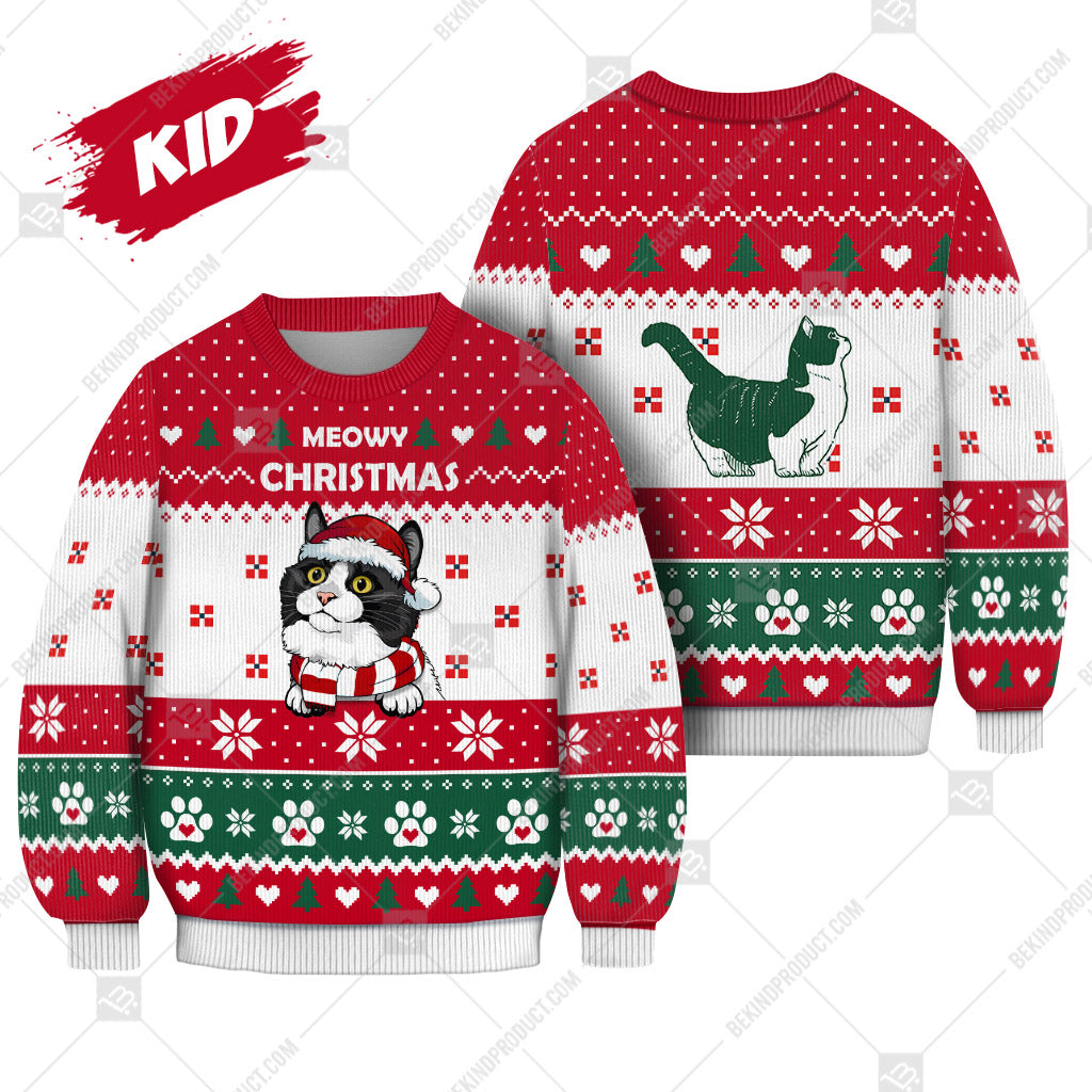 Munchkin Cat Christmas Heart Paw Print Ugly Christmas Sweater Print Sweatshirt - Best Gift For Christmas, Noel - WeCustomit