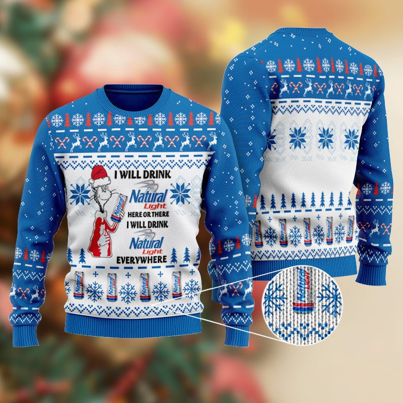 Natural Light Cat Hat Will Drink Everywhere Ugly Sweater - WeCustomit