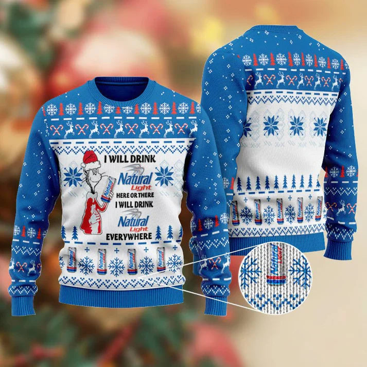 Natural Light Cat Hat Will Drink Everywhere Ugly Sweater - WeCustomit