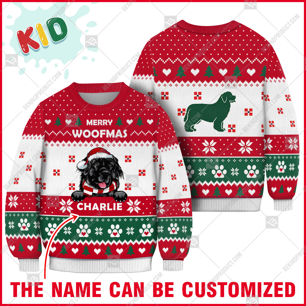 Newfoundland Dog Christmas Paw Heart Print Ugly Christmas Sweater Print Sweatshirt - Personalized Custom - Best Gift For Noel - WeCustomit