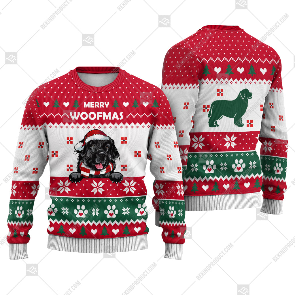 Newfoundland Dog Christmas Heart Paw Print Ugly Christmas Sweater Print Sweatshirt - Best Gift For Christmas, Noel - WeCustomit