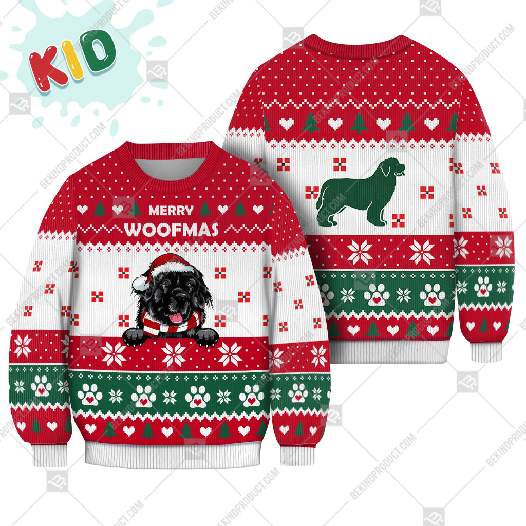 Newfoundland Dog Christmas Heart Paw Print Ugly Christmas Sweater Print Sweatshirt - Best Gift For Christmas, Noel - WeCustomit