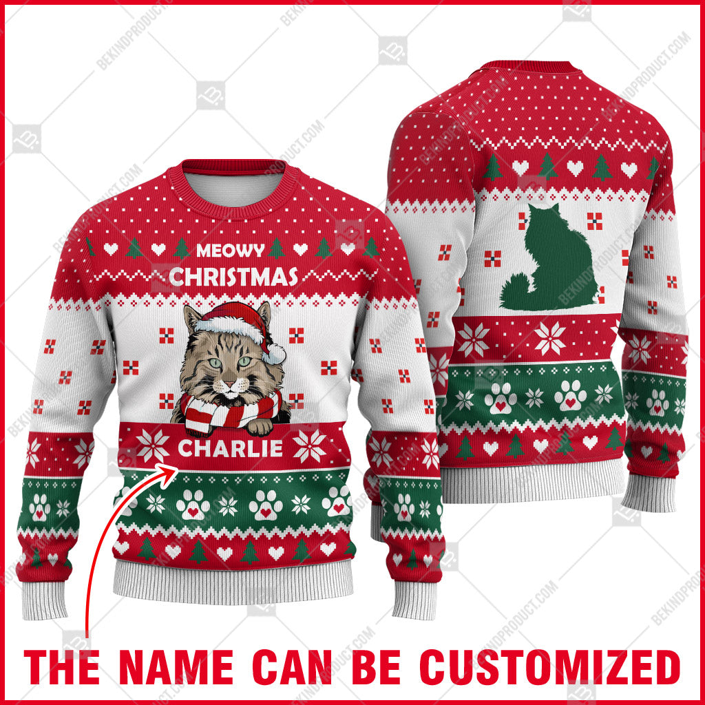 Norwegian Forest Cat Christmas Paw Heart Print Ugly Christmas Sweater Print Sweatshirt - Personalized Custom - Best Gift For Noel - WeCustomit