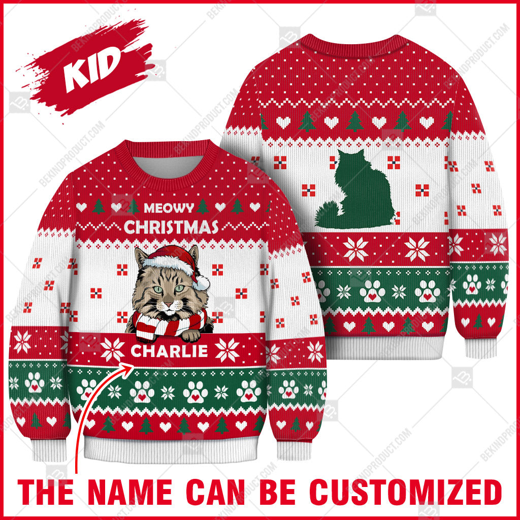 Norwegian Forest Cat Christmas Paw Heart Print Ugly Christmas Sweater Print Sweatshirt - Personalized Custom - Best Gift For Noel - WeCustomit
