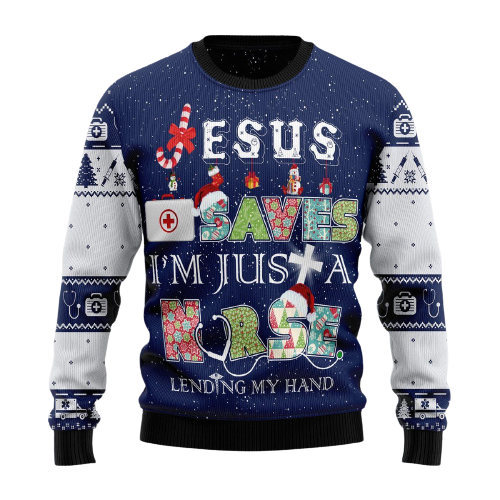 Nurse Life Jesus Saves Ugly Christmas Sweater For Men & Women Christmas Gift Sweater US1254 - WeCustomit