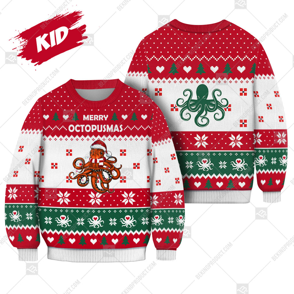 Octopus Christmas Heart Print Ugly Christmas Sweater Print Sweatshirt - Best Gift For Christmas, Noel - WeCustomit