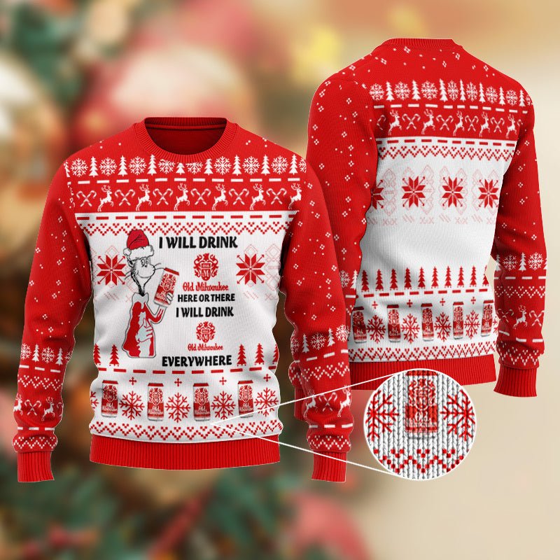 Old Milwaukee Cat Hat Will Drink Everywhere Ugly Sweater - WeCustomit
