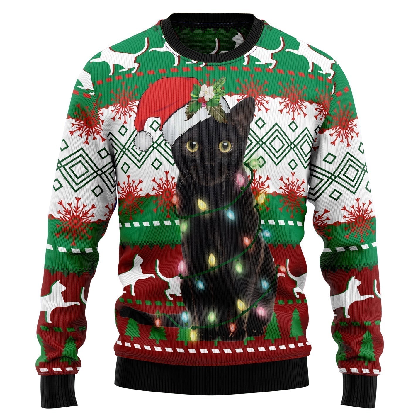 Black Cat Light Christmas Ugly Christmas Sweater For Men & Women Christmas Gift Sweater US3545 - WeCustomit