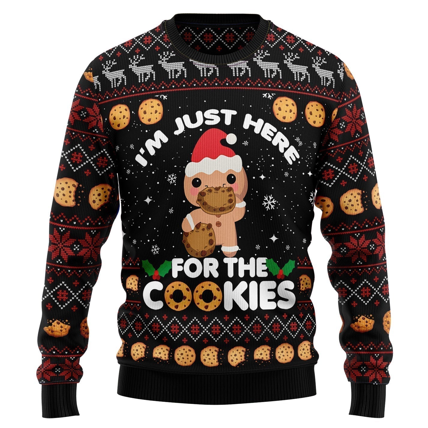 Just Here For The Cookies Ugly Christmas Sweater For Men & Women Christmas Gift Sweater US3530 - WeCustomit