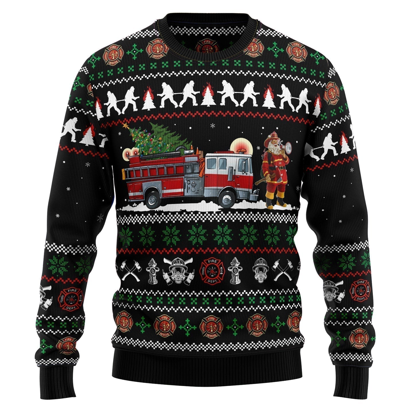 Santa Claus Firefighter Ugly Christmas Sweater For Men & Women Christmas Gift Sweater US3331 - WeCustomit